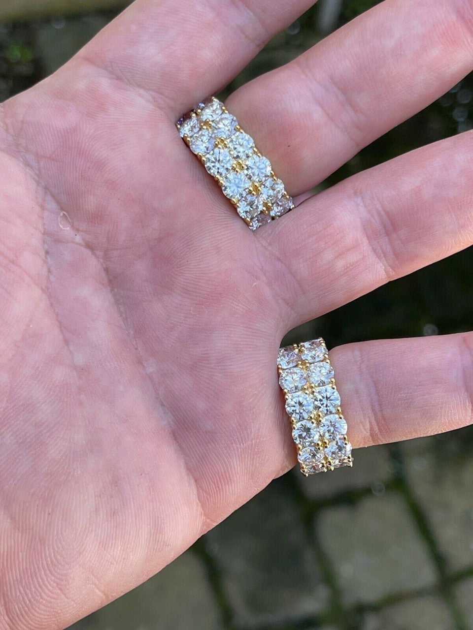 HarlemBling 14k Gold Vermeil Hip Hop Iced Tennis 10mm MOISSANITE Ring Passes Diamond Tester