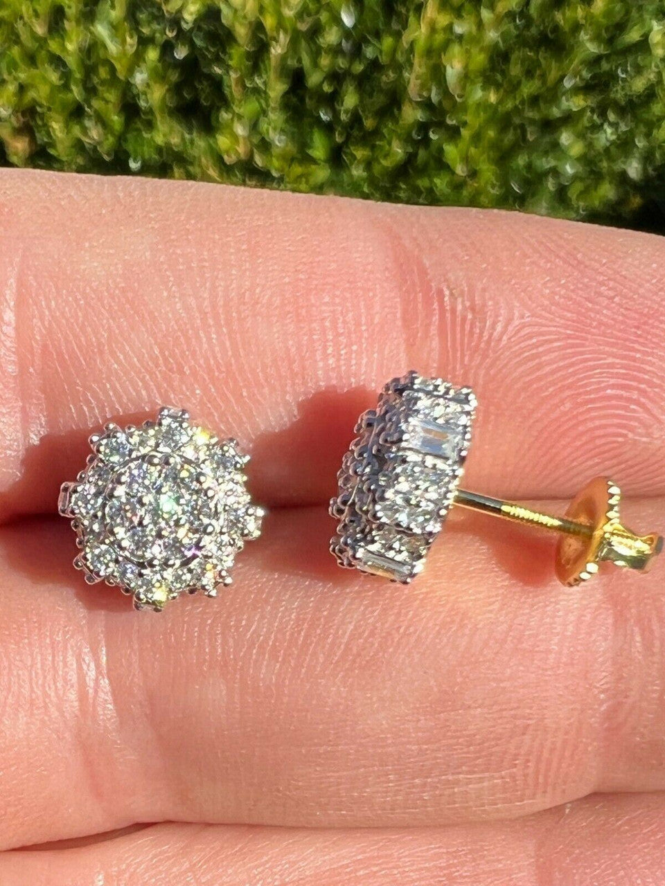 HarlemBling 14k Gold Vermeil Iced Diamond Hip Hop Large Earrings Round 3D Bling Mens Studs