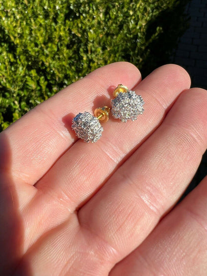 HarlemBling 14k Gold Vermeil Iced Diamond Hip Hop Large Earrings Round 3D Bling Mens Studs