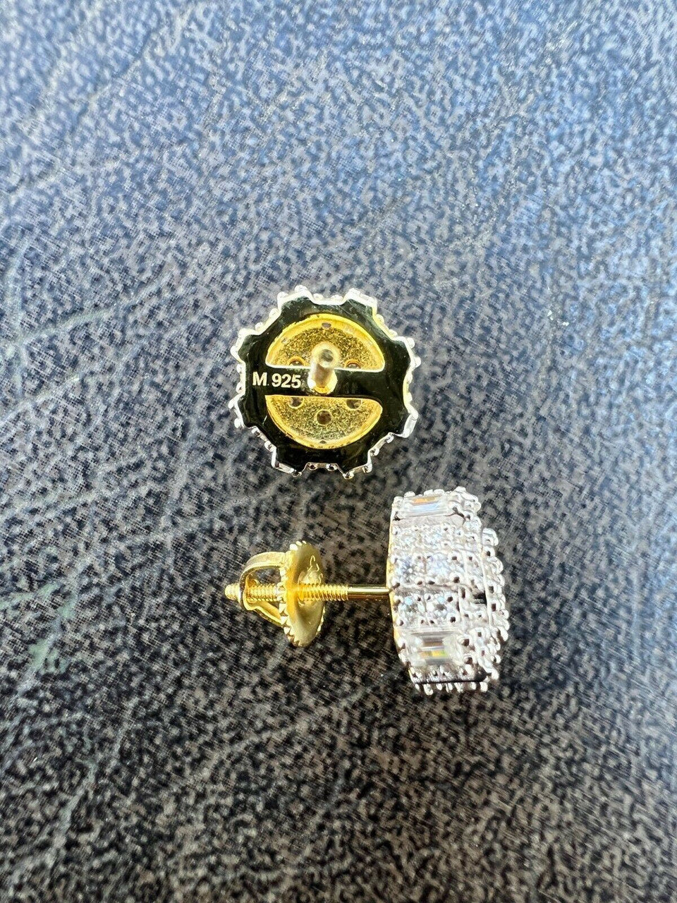 HarlemBling 14k Gold Vermeil Iced Diamond Hip Hop Large Earrings Round 3D Bling Mens Studs