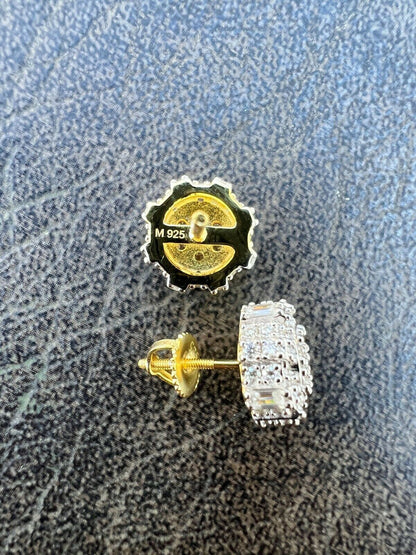 HarlemBling 14k Gold Vermeil Iced Diamond Hip Hop Large Earrings Round 3D Bling Mens Studs