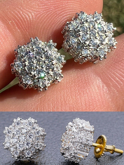 HarlemBling 14k Gold Vermeil Iced Diamond Hip Hop Large Earrings Round 3D Bling Mens Studs