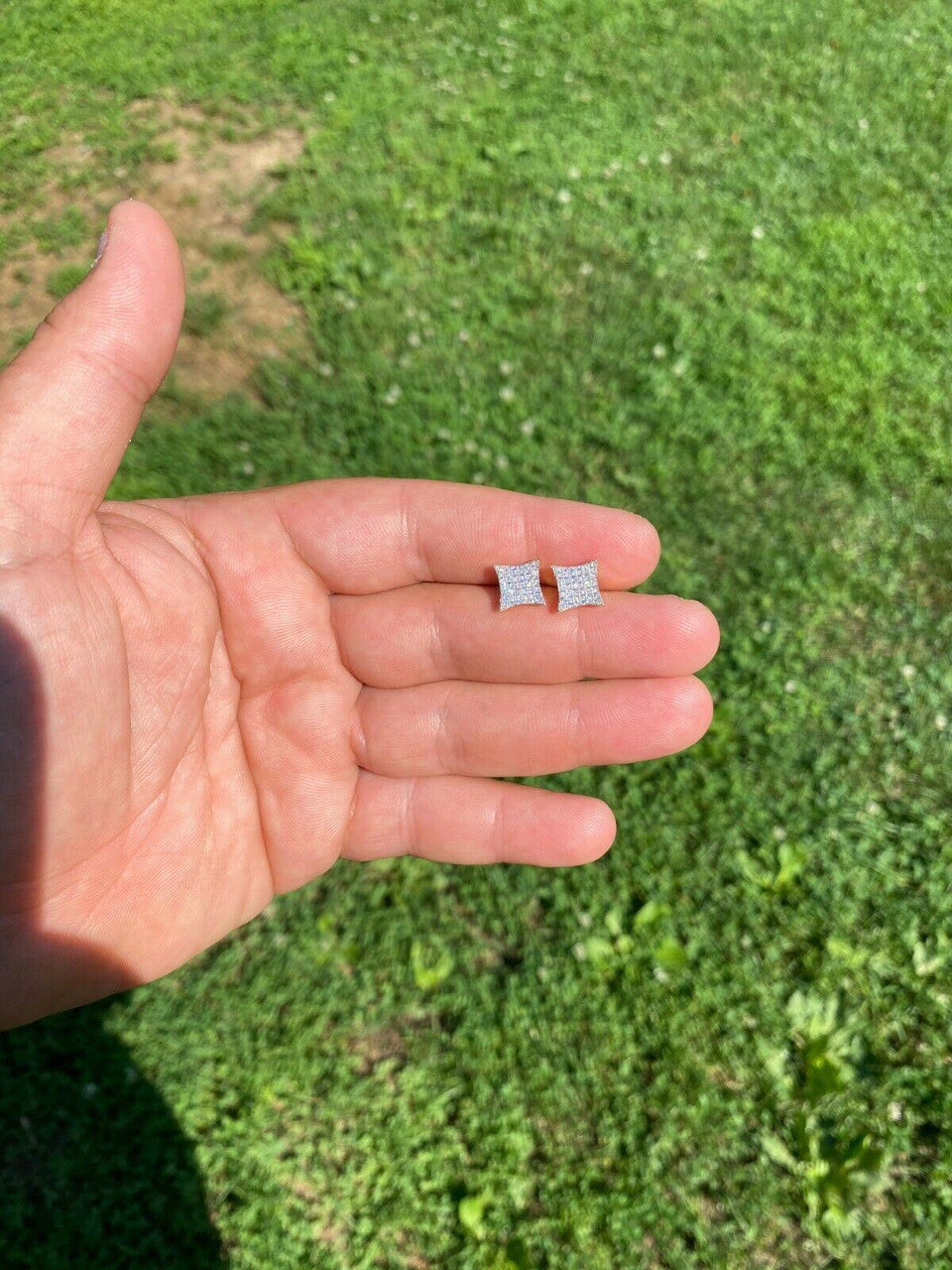 HarlemBling 14k Gold Vermeil Iced HipHop Square Kite Earrings MOISSANITE Pass Diamond Tester