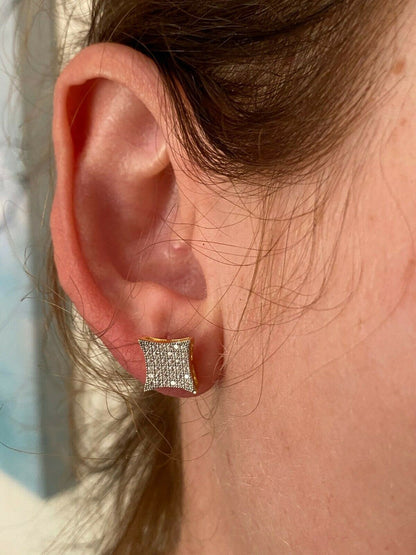 HarlemBling 14k Gold Vermeil Iced HipHop Square Kite Earrings MOISSANITE Pass Diamond Tester