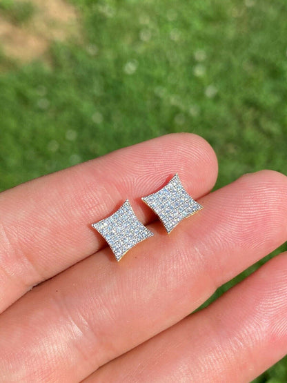 HarlemBling 14k Gold Vermeil Iced HipHop Square Kite Earrings MOISSANITE Pass Diamond Tester