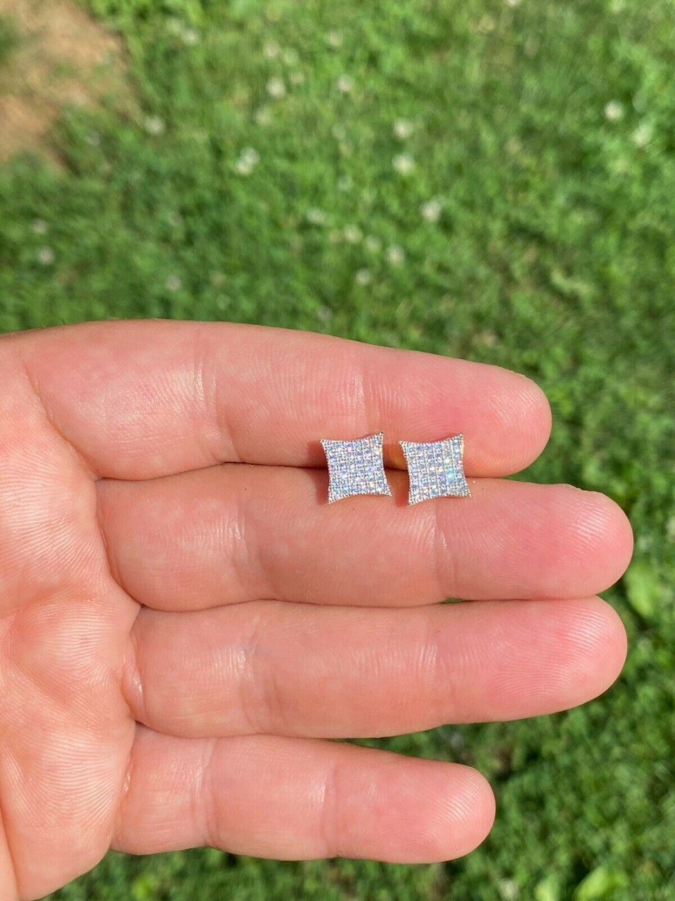 HarlemBling 14k Gold Vermeil Iced HipHop Square Kite Earrings MOISSANITE Pass Diamond Tester