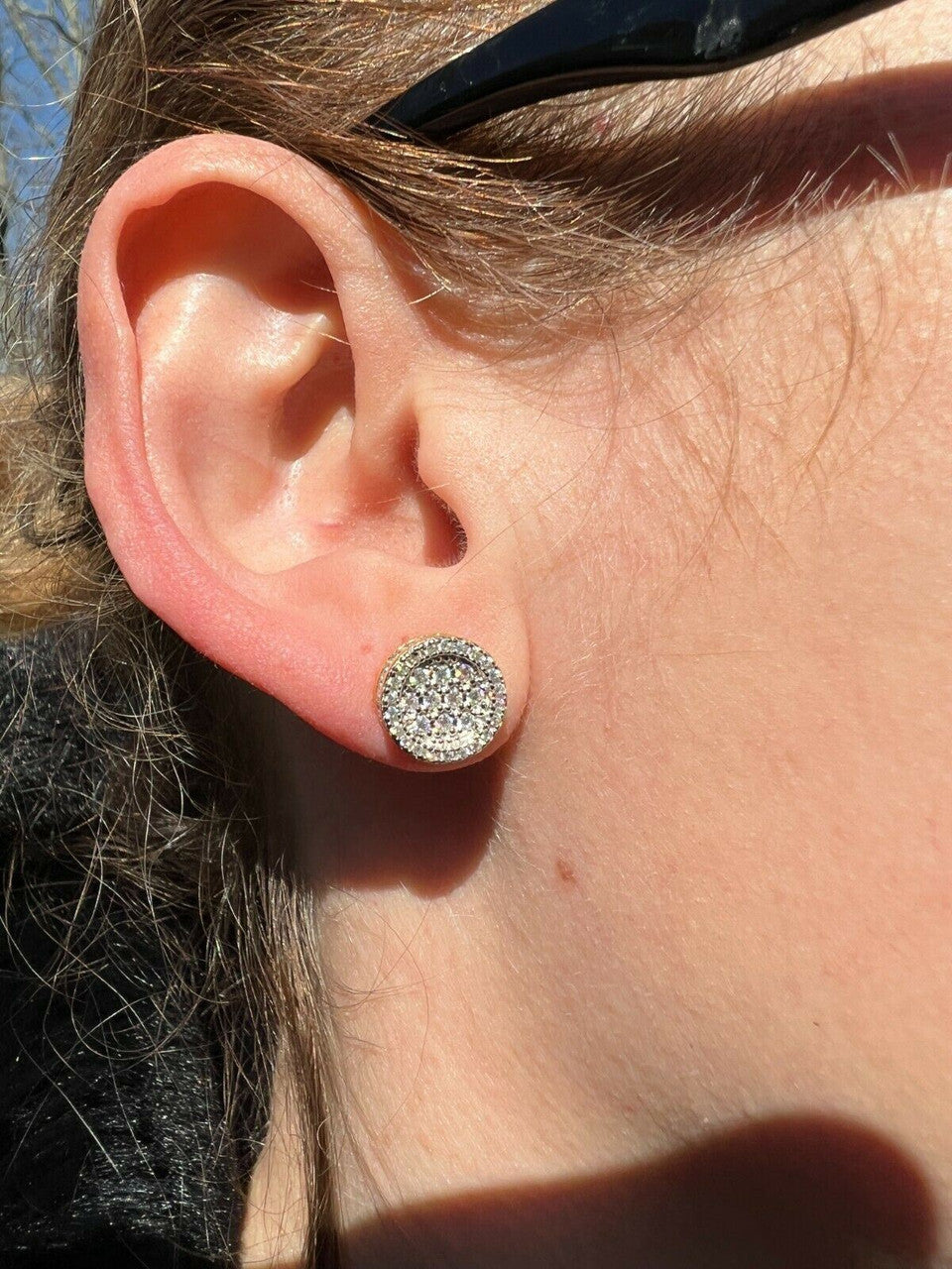 HarlemBling 14k Gold Vermeil Iced Moissanite Hip Hop Round Earrings Studs Pass Diamond Test