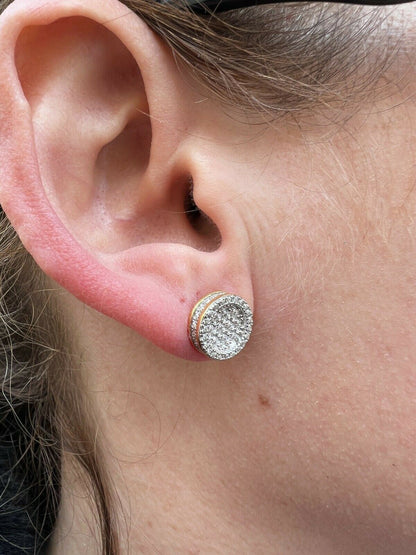 HarlemBling 14k Gold Vermeil Iced Moissanite Hip Hop Round Earrings Studs Pass Diamond Test