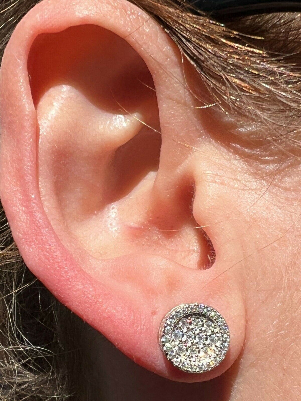 HarlemBling 14k Gold Vermeil Iced Moissanite Hip Hop Round Earrings Studs Pass Diamond Test