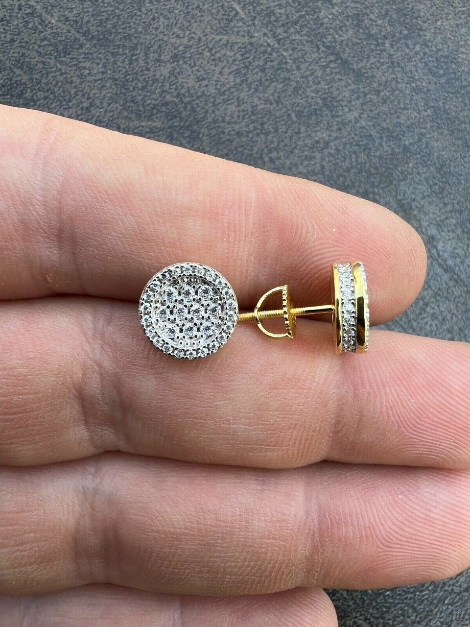 HarlemBling 14k Gold Vermeil Iced Moissanite Hip Hop Round Earrings Studs Pass Diamond Test