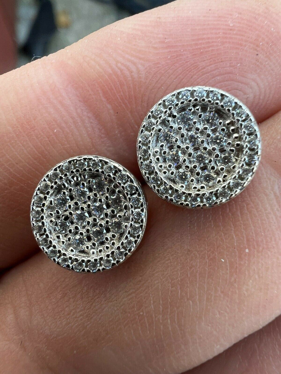 HarlemBling 14k Gold Vermeil Iced Moissanite Hip Hop Round Earrings Studs Pass Diamond Test