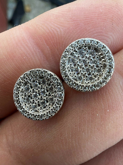 HarlemBling 14k Gold Vermeil Iced Moissanite Hip Hop Round Earrings Studs Pass Diamond Test
