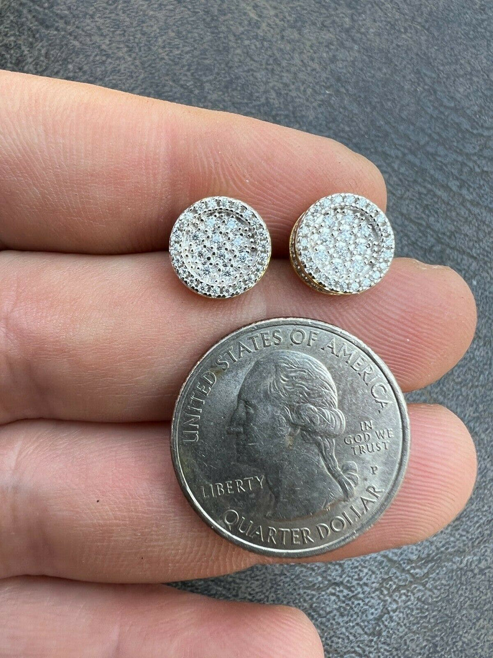 HarlemBling 14k Gold Vermeil Iced Moissanite Hip Hop Round Earrings Studs Pass Diamond Test
