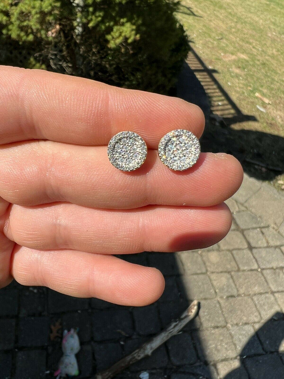 HarlemBling 14k Gold Vermeil Iced Moissanite Hip Hop Round Earrings Studs Pass Diamond Test