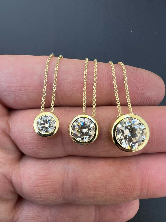 HarlemBling 14k Gold Vermeil Moissanite Solitaire Pendant Necklace GRA Passes Diamond Tester