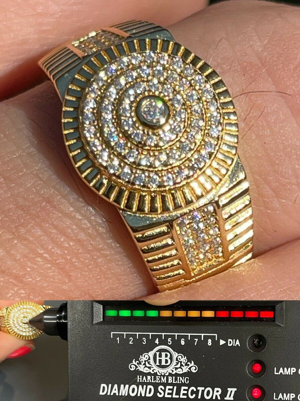 HarlemBling 14k Gold Vermeil Out Hip Hop Iced Moissanite Ring REAL Stone Pass Diamond Tester