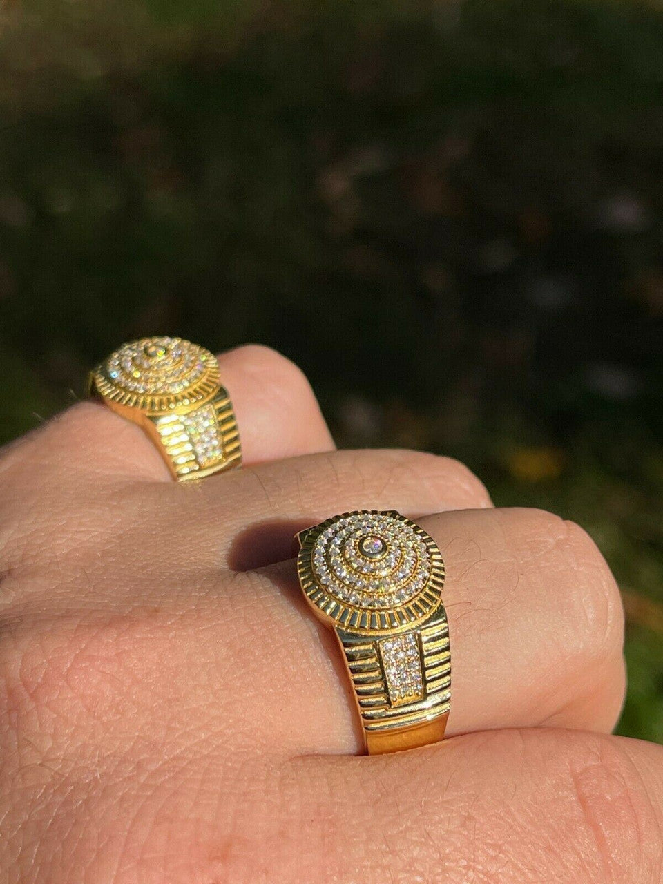 HarlemBling 14k Gold Vermeil Out Hip Hop Iced Moissanite Ring REAL Stone Pass Diamond Tester