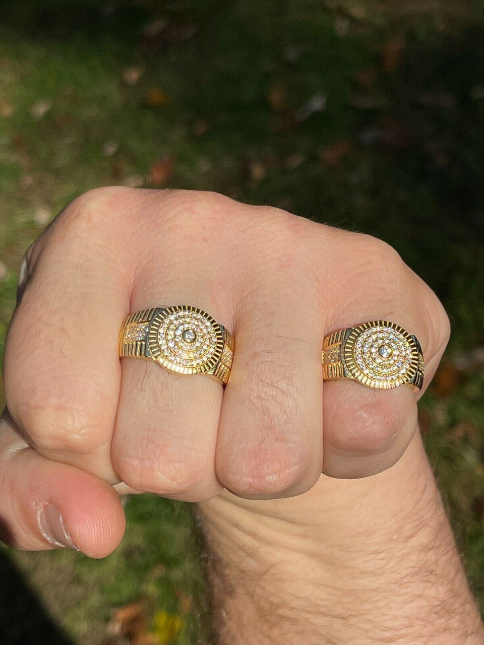 HarlemBling 14k Gold Vermeil Out Hip Hop Iced Moissanite Ring REAL Stone Pass Diamond Tester