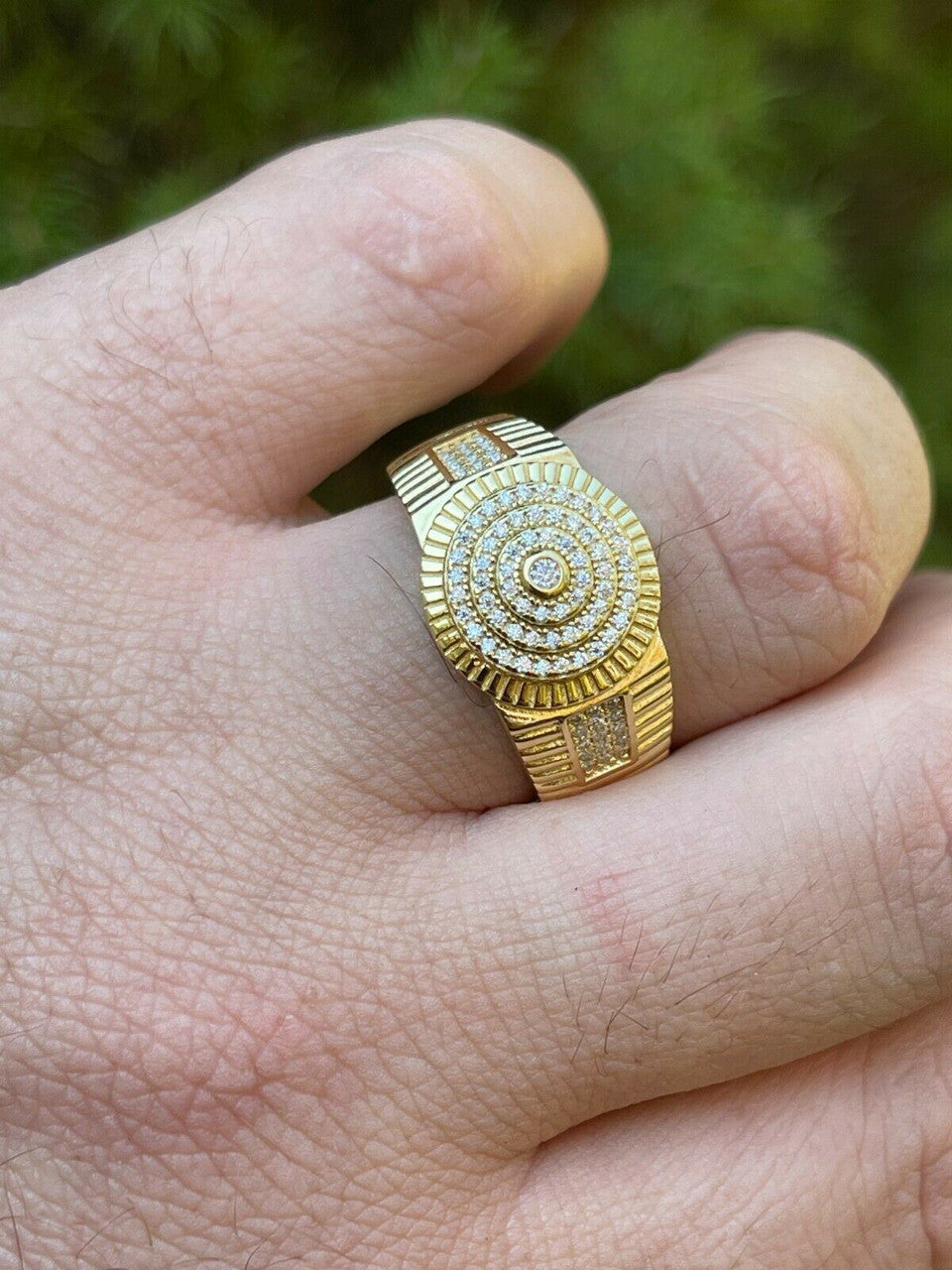 HarlemBling 14k Gold Vermeil Out Hip Hop Iced Moissanite Ring REAL Stone Pass Diamond Tester