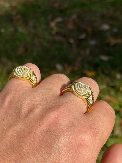 HarlemBling 14k Gold Vermeil Out Hip Hop Iced Moissanite Ring REAL Stone Pass Diamond Tester