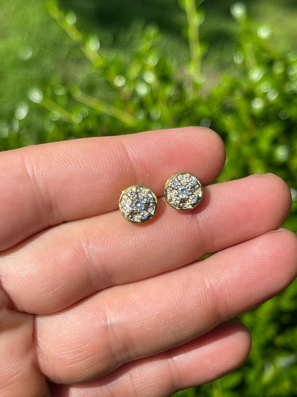 HarlemBling 14k Gold Vermeil Real 925 Silver Iced Diamond Cluster Out Hip Hop Earrings Studs