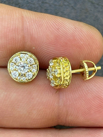 HarlemBling 14k Gold Vermeil Real 925 Silver Iced Diamond Cluster Out Hip Hop Earrings Studs