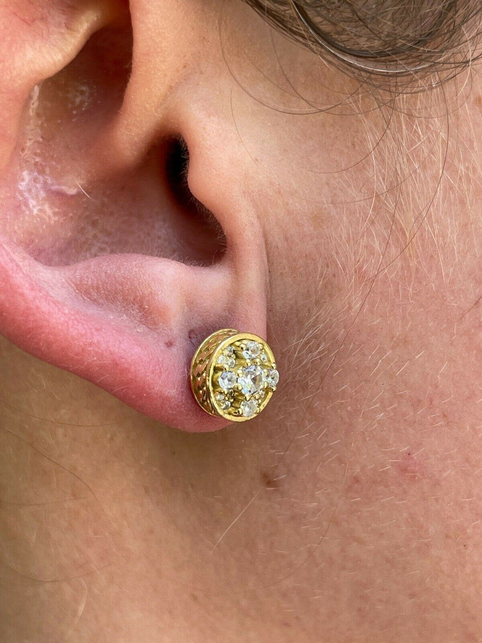 HarlemBling 14k Gold Vermeil Real 925 Silver Iced Diamond Cluster Out Hip Hop Earrings Studs