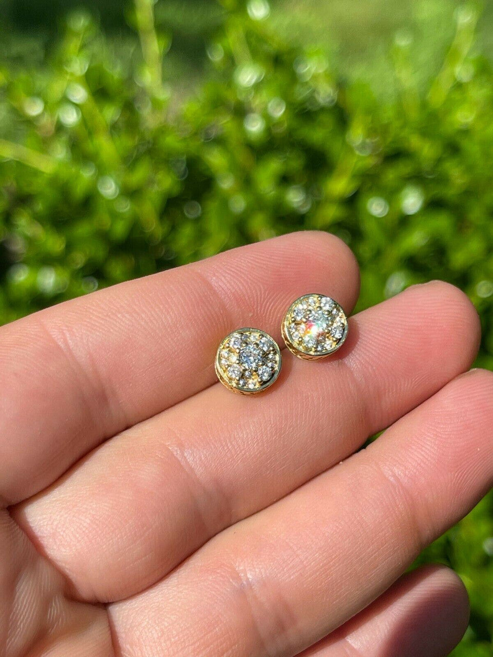 HarlemBling 14k Gold Vermeil Real 925 Silver Iced Diamond Cluster Out Hip Hop Earrings Studs