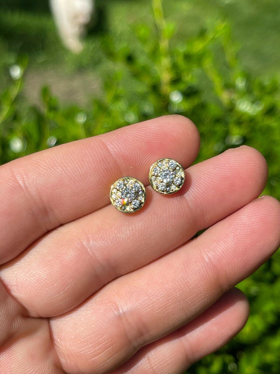 HarlemBling 14k Gold Vermeil Real 925 Silver Iced Diamond Cluster Out Hip Hop Earrings Studs