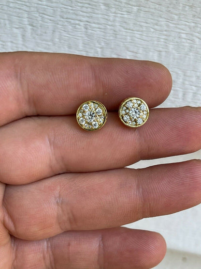 HarlemBling 14k Gold Vermeil Real 925 Silver Iced Diamond Cluster Out Hip Hop Earrings Studs
