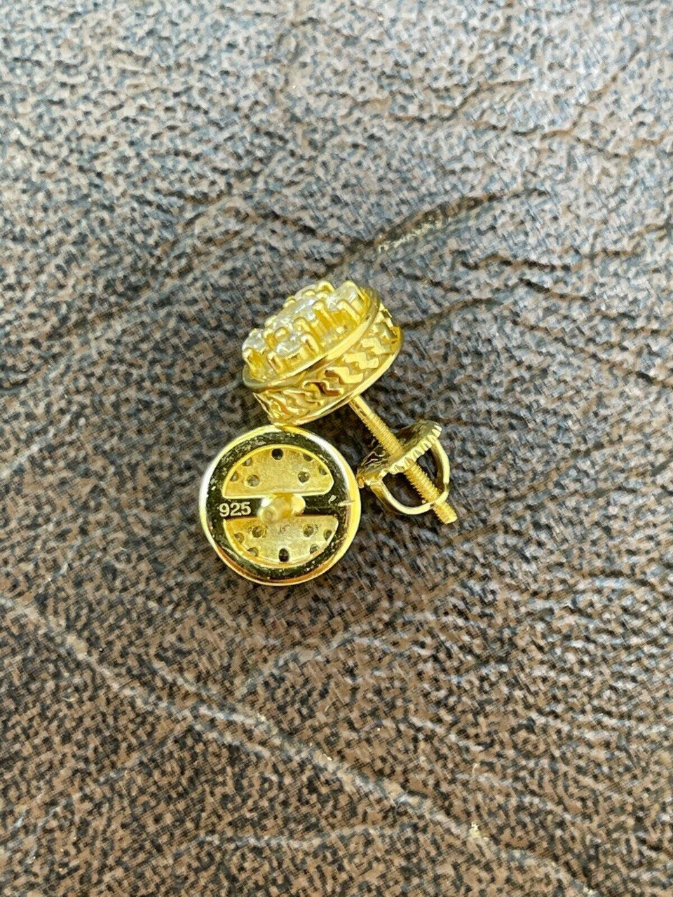 HarlemBling 14k Gold Vermeil Real 925 Silver Iced Diamond Cluster Out Hip Hop Earrings Studs