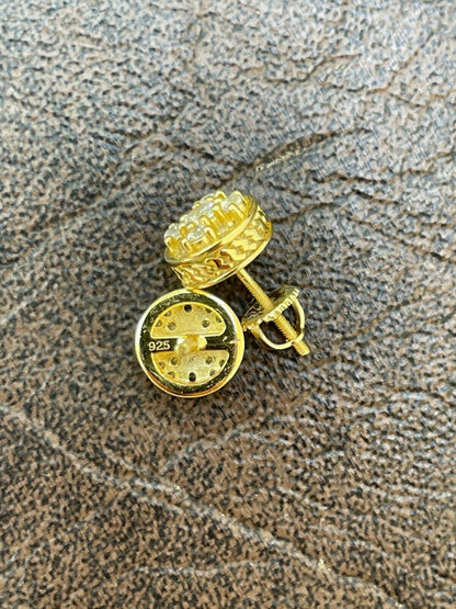 HarlemBling 14k Gold Vermeil Real 925 Silver Iced Diamond Cluster Out Hip Hop Earrings Studs