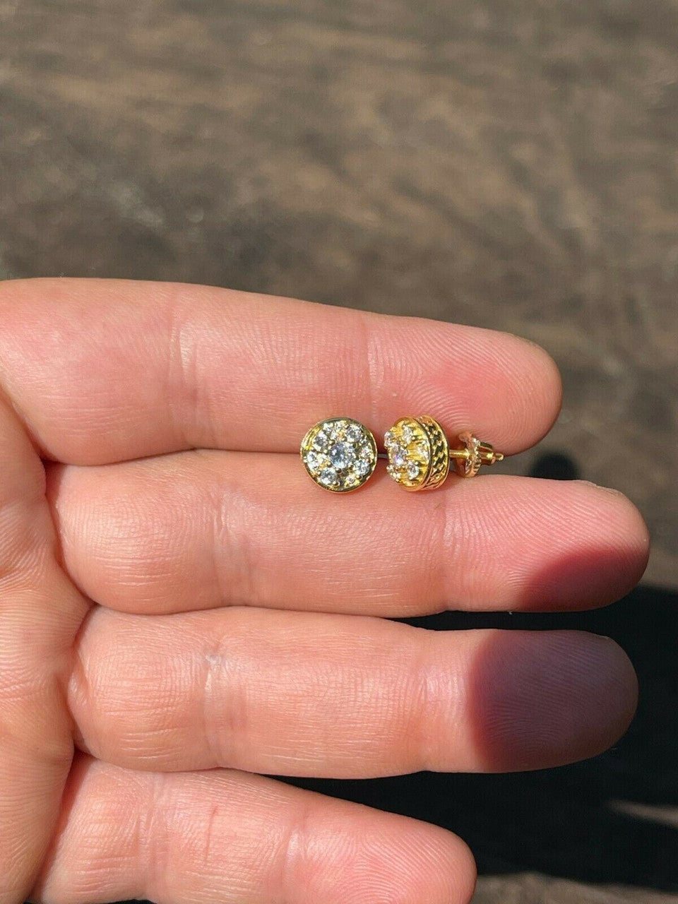 HarlemBling 14k Gold Vermeil Real 925 Silver Iced Diamond Cluster Out Hip Hop Earrings Studs