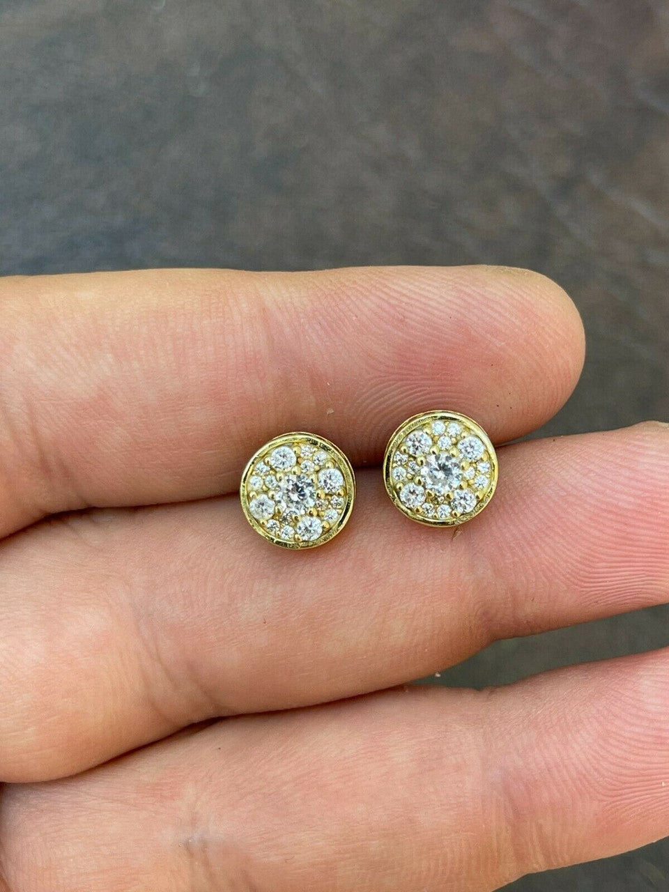 HarlemBling 14k Gold Vermeil Real 925 Silver Iced Diamond Cluster Out Hip Hop Earrings Studs