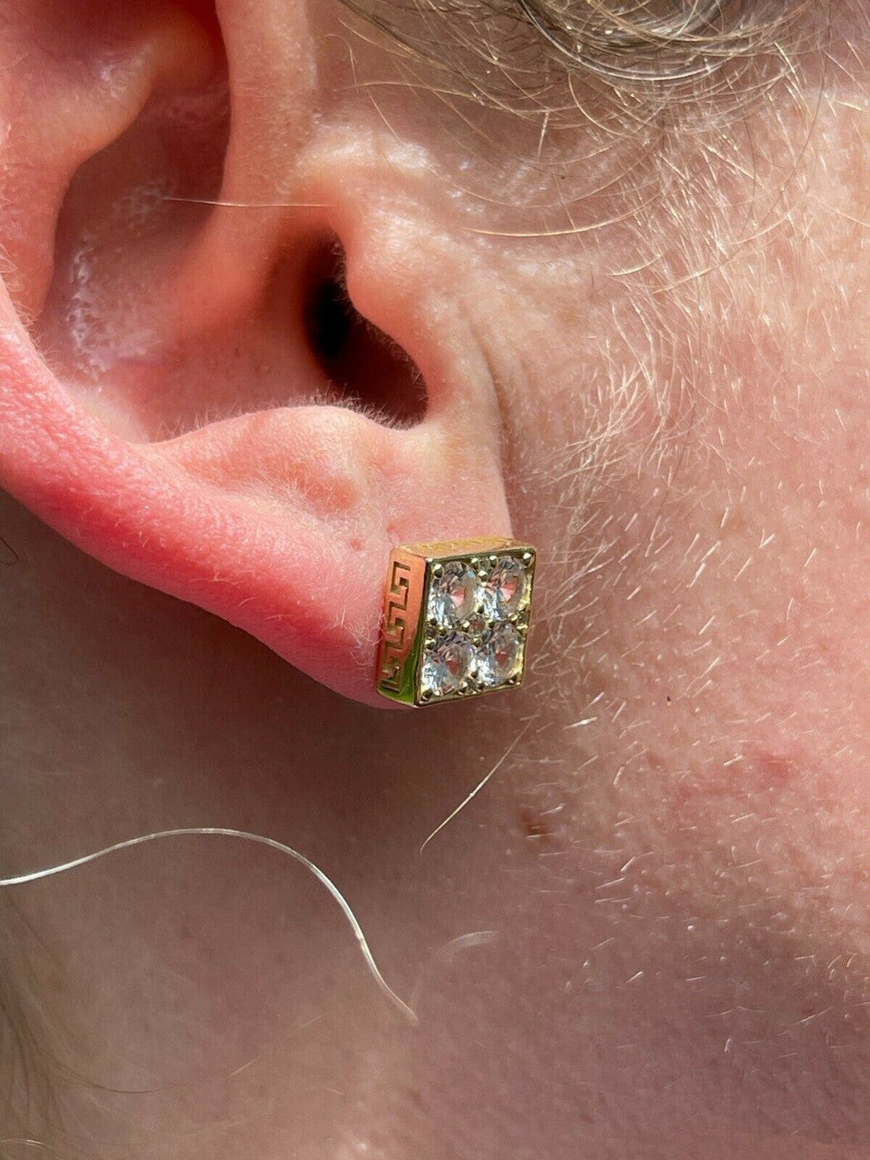 HarlemBling 14k Gold Vermeil Real 925 Silver Iced Square Cube Diamond Hip Hop Earrings Large