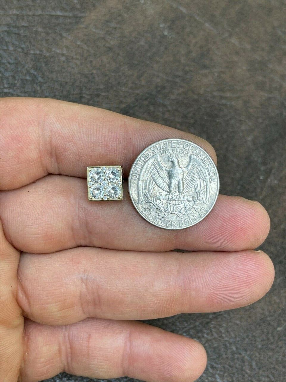 HarlemBling 14k Gold Vermeil Real 925 Silver Iced Square Cube Diamond Hip Hop Earrings Large