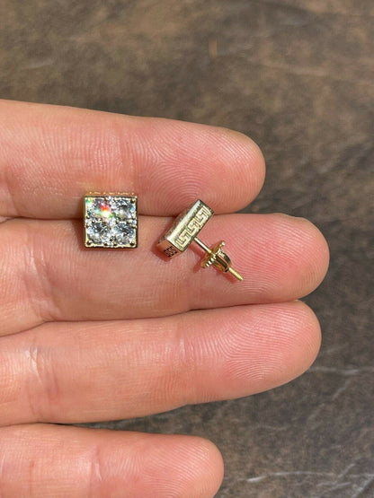 HarlemBling 14k Gold Vermeil Real 925 Silver Iced Square Cube Diamond Hip Hop Earrings Large