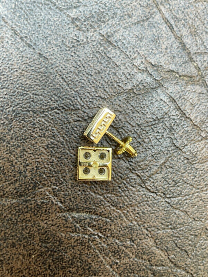 HarlemBling 14k Gold Vermeil Real 925 Silver Iced Square Cube Diamond Hip Hop Earrings Large
