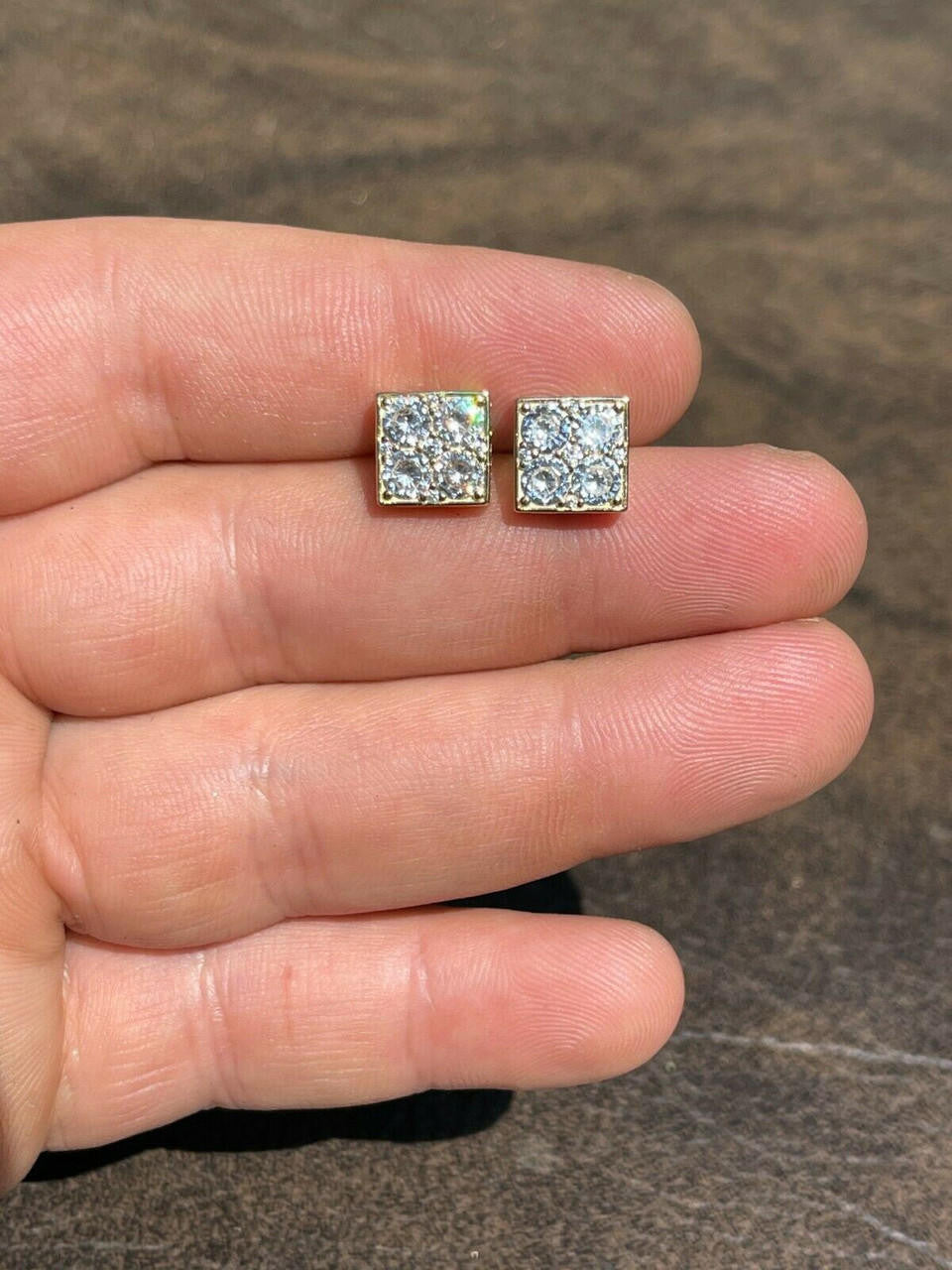 HarlemBling 14k Gold Vermeil Real 925 Silver Iced Square Cube Diamond Hip Hop Earrings Large