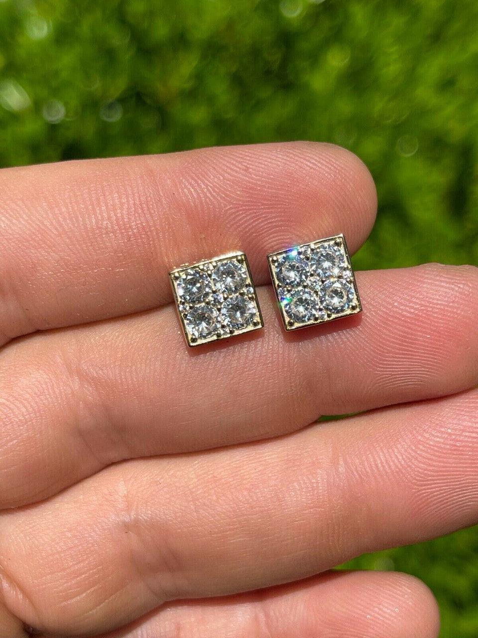 HarlemBling 14k Gold Vermeil Real 925 Silver Iced Square Cube Diamond Hip Hop Earrings Large