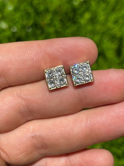 HarlemBling 14k Gold Vermeil Real 925 Silver Iced Square Cube Diamond Hip Hop Earrings Large