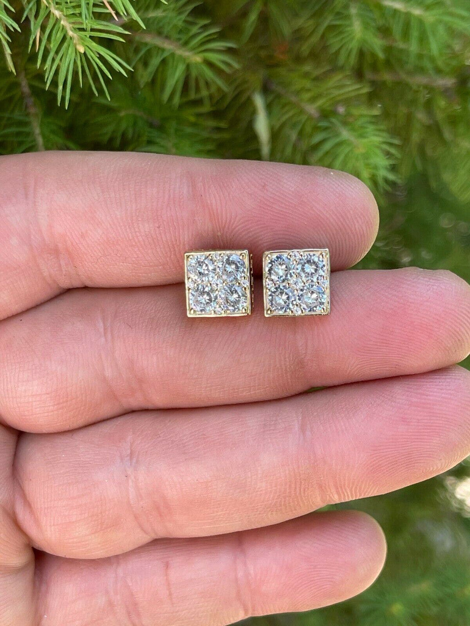 HarlemBling 14k Gold Vermeil Real 925 Silver Iced Square Cube Diamond Hip Hop Earrings Large