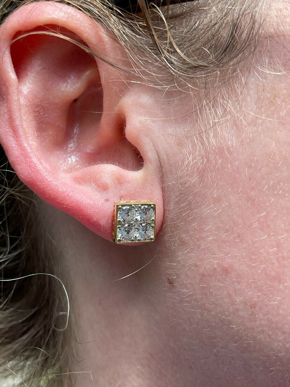 HarlemBling 14k Gold Vermeil Real 925 Silver Iced Square Cube Diamond Hip Hop Earrings Large