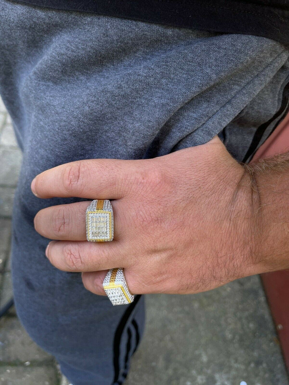 HarlemBling 14k Gold Vermeil Real 925 Silver Ring Iced Baguette Diamond Hip Hop Size 6-13