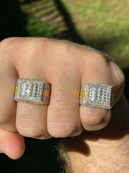 HarlemBling 14k Gold Vermeil Real 925 Silver Ring Iced Baguette Diamond Hip Hop Size 6-13