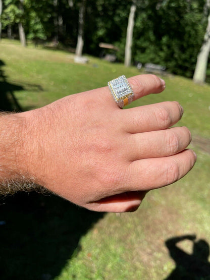 HarlemBling 14k Gold Vermeil Real 925 Silver Ring Iced Baguette Diamond Hip Hop Size 6-13