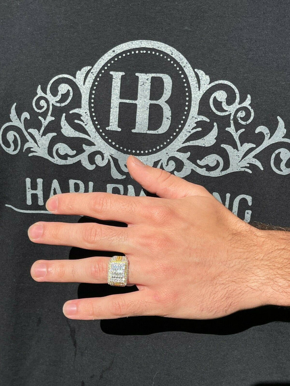 HarlemBling 14k Gold Vermeil Real 925 Silver Ring Iced Baguette Diamond Hip Hop Size 6-13