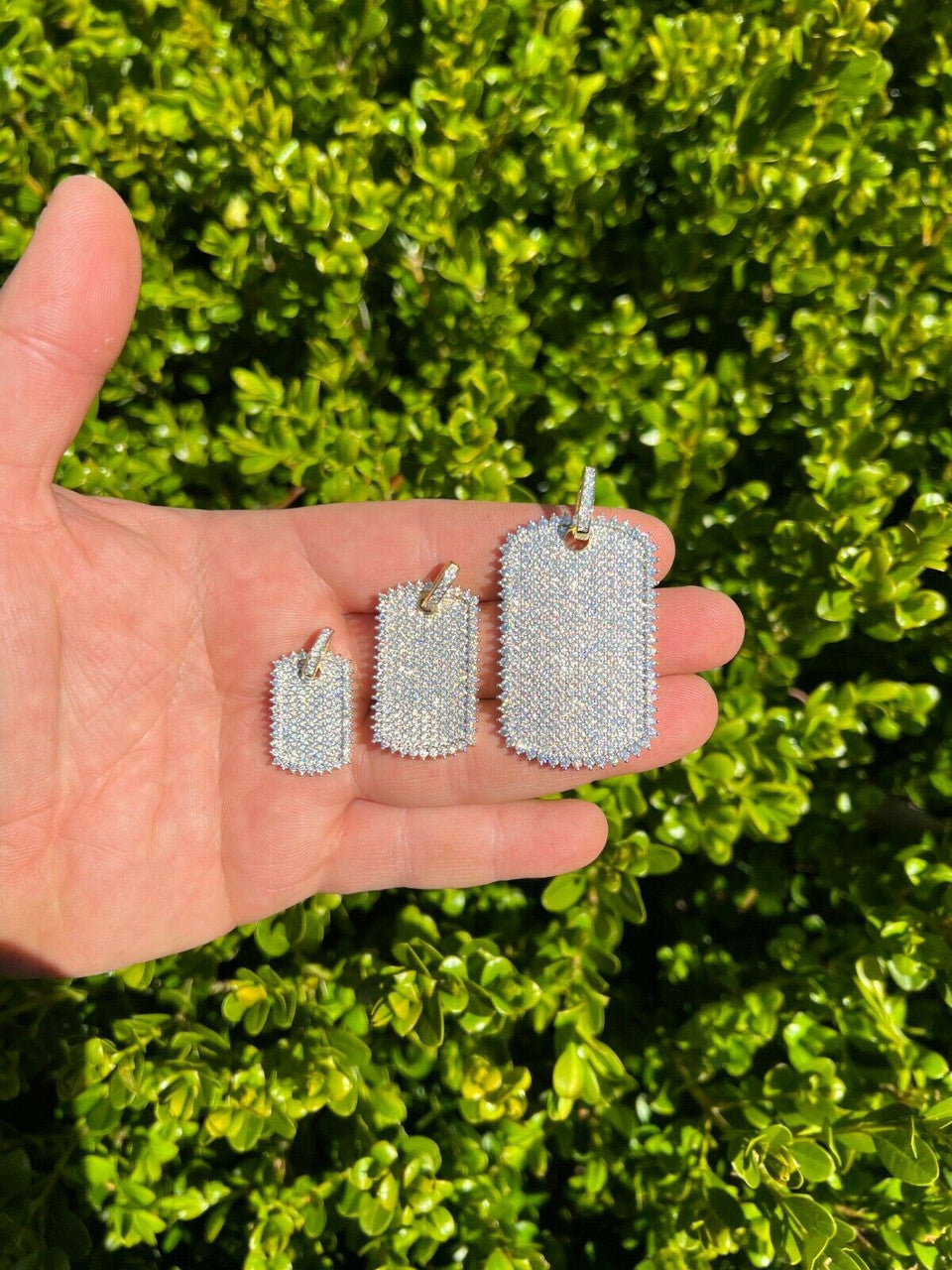 HarlemBling 14k Gold Vermeil Solid 925 Silver Dog Tag Iced Hip Hop Pendant Necklace - 3 Size