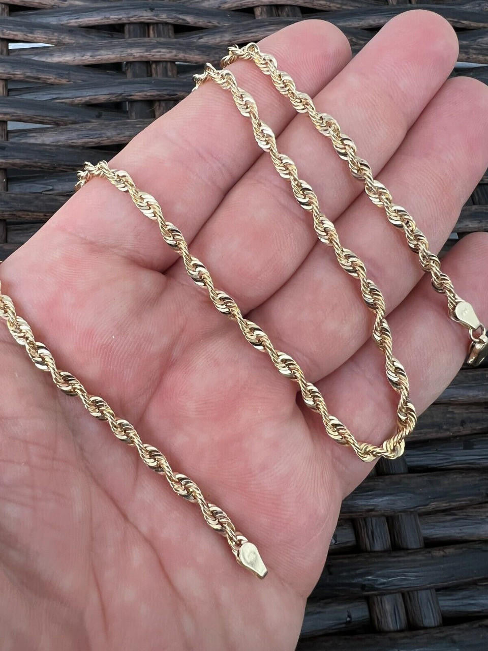 HarlemBling 14k HOLLOW Men's Women's Real Yellow Gold Rope Chain Necklace 1.5mm-4.5mm