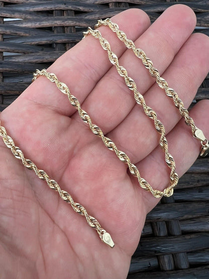 HarlemBling 14k HOLLOW Men's Women's Real Yellow Gold Rope Chain Necklace 1.5mm-4.5mm